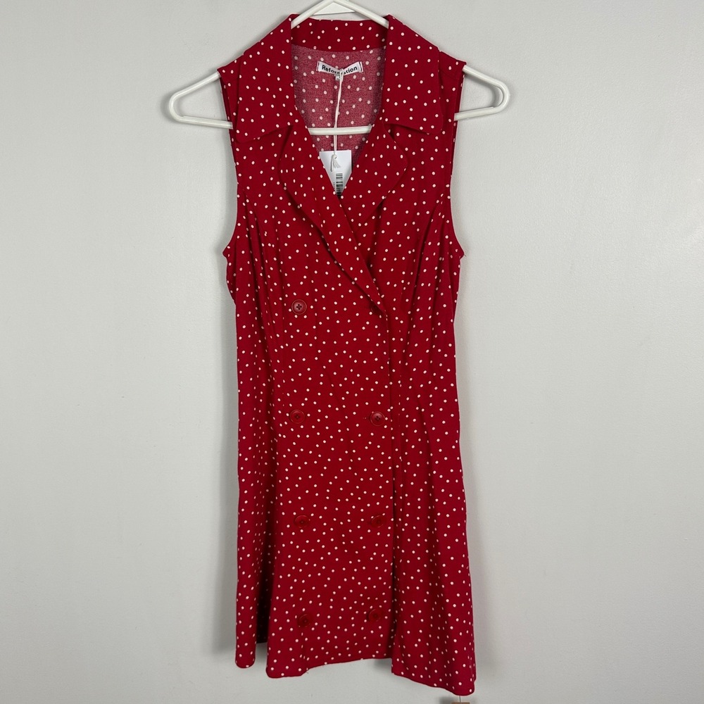 Reformation Red Leith Dress Ditty Womens Size 2 Double Breasted Collared NEW NWT